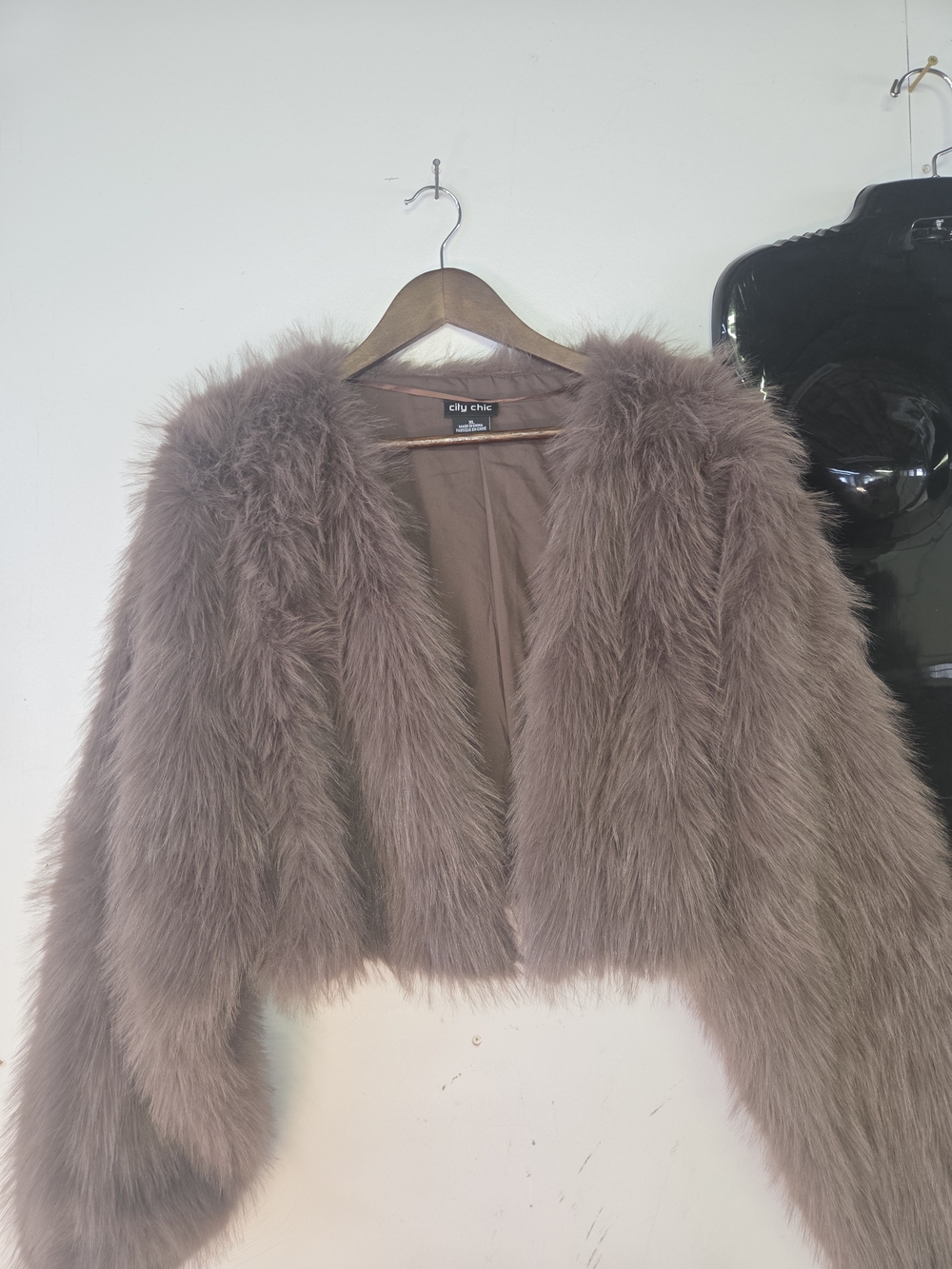 City Chic Brown Faux Fur Cropped Jacket